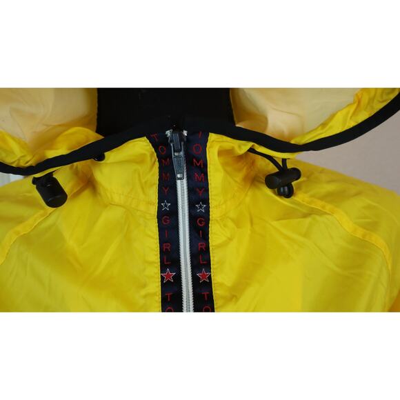 Vintage 90s Yellow Tommy Girl Tommy Hilfiger Windbreaker Jacket Flag Zip Hooded - Picture 2 of 10